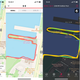 Left to right: Fitbit Charge 4 on a 3.03-mile run, followed by maps of the same run on MapMyRun and Apple Watch Series 5. The right screenshot is my walk; that pointy detour did not happen.